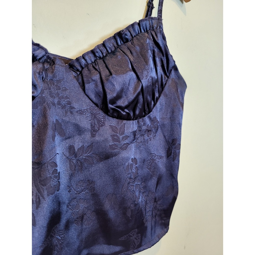 Beverly & Beck Navy Blue Satin Babydoll Coquette Cami Crop Top Sz S - Picture 3 of 6